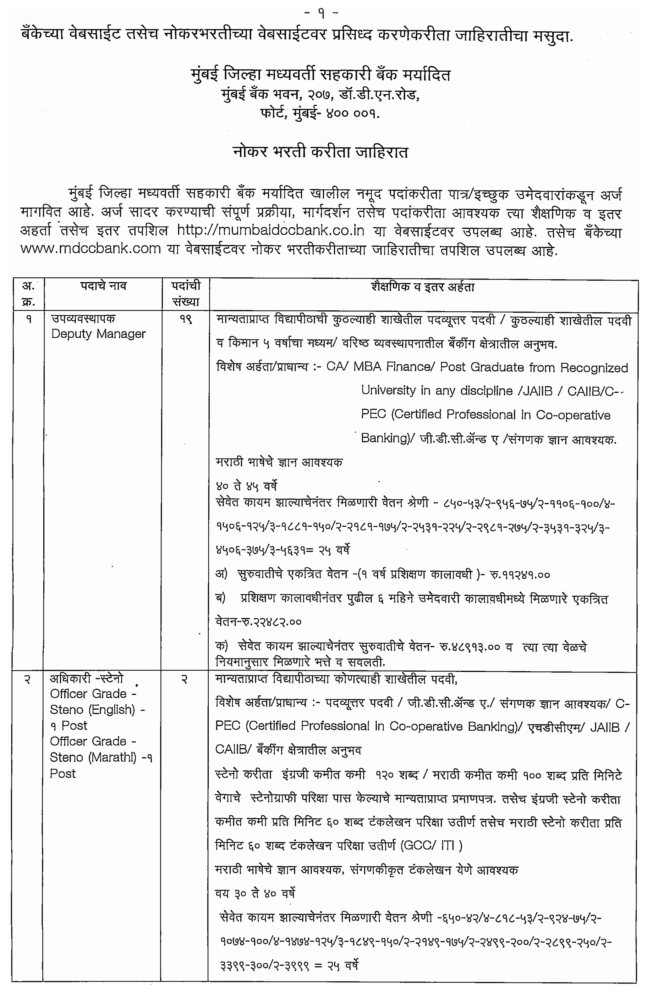 Vacancies at MDCC Bank